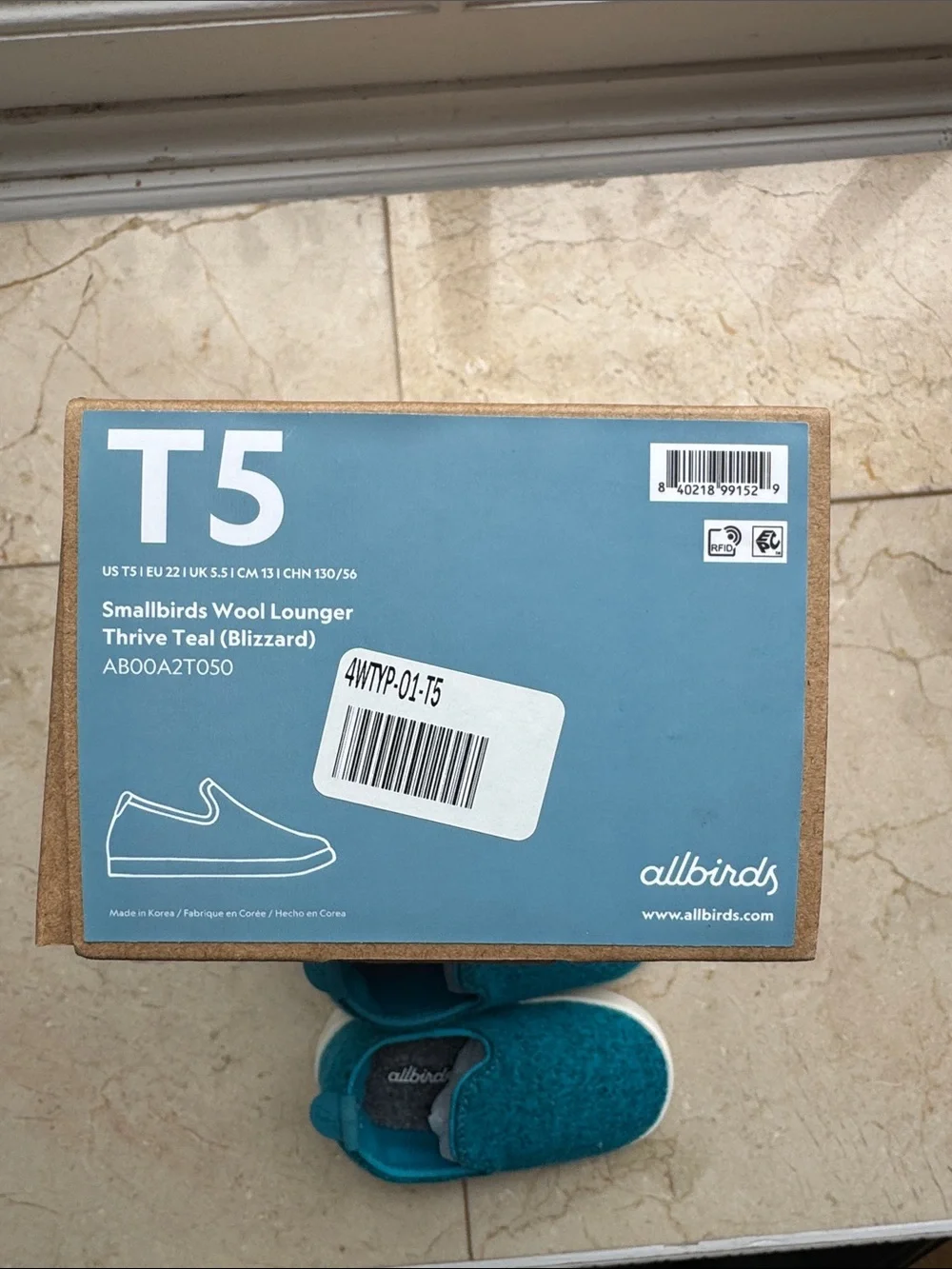 allbirds Kids Teal Wool Slip-On Sneakers with White Sole